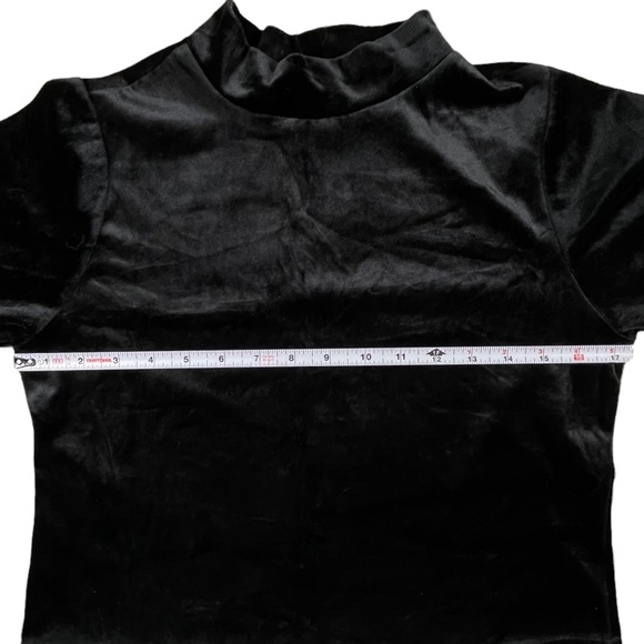 Vintage Exhilaration size Xl black velvet short sleeve crop top mock turtleneck - Picture 4 of 6